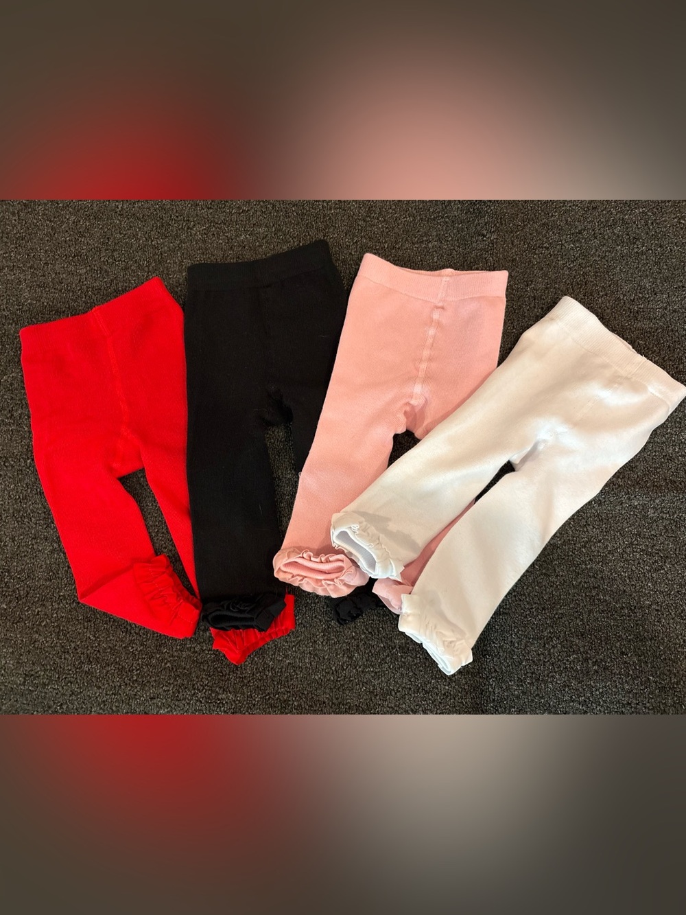 Ruffle Butts 4-Pack Ruffle Hem Leggings - Red, Black, Pink, White